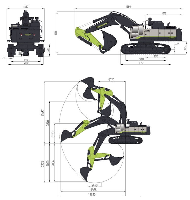 Zoomlion ZE900G Excavator Dimensions